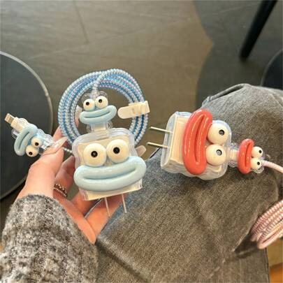 ชุด 5 ชิ้น ที่ป้องกันอุปกรณ์ชาร์จไฟเร็ว 20W, ที่ป้องกันหัวชาร์จรูปคลื่น, ที่ป้องกันสาย 18W, ที่ป้องกันข้อมูล 15 Promax, เคสอ่อนนุ่มแบบหน้าตาน่ารัก สำหรับปกป้องเครื่องชาร์จ