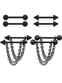 8Pcs 14G 316L Stainless Steel Chain Dangle Nipple Shield Rings Nipplering Barbell Piercing Jewelry For Women Men - Multicolor - View 12