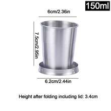 1 pieza Taza plegable de acero inoxidable de 75ml/150ml/250ml/450ml, taza telescópica portátil con llavero para exteriores, viajes, campamentos y montañismo