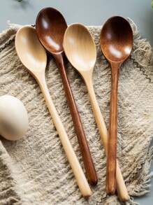 4pcs/1pc Long-Handled Wooden Spoon, 9.2inch/23.5cm Honey Spoon For Tea, Exquisite Tableware Spoon For Home, Stirring Spoon, Coffee Spoon, Wooden Spoons For Eating,Kitchen,Christmas Gift Back To School,School Supplies