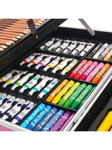 Set de Arte Profesional en Maletín Portátil, Kit Completo de Dibujo y Pintura con Lápices, Marcadores, Pinturas y Accesorios, Ideal para Niños, Estudiantes y Artistas - Rosa - Ver 4
