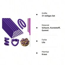 30入柔軟捲曲鐵絲棒扭轉泡沫捲髮器，無熱捲髮器，配備1支鋼鼠尾梳，適用於婦女女孩長短頭髮 - 彩色 - 查看 6