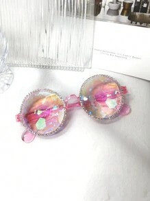 1 Peça Óculos de sol da moda feminina com armação de plástico rosa magenta vibrante, decoração de cristal de kaleidoscópio brilhante, acessório de fantasia de festa de luxo estilo Y2K, adequado para praia, festa temática, festival (óculos sem grau com pano de limpeza), acessórios de praia para mulheres, óculos escuros, básicos de roupas femininas para outono/inverno, presentes para férias na praia, ao ar livre, viagens