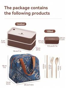 WORTHBUY 隨身攜帶雙層便當盒套裝，附餐具和保溫袋，可微波加熱的水果沙拉食物盒，適用於學生和上班族 - 彩色 - 查看 9