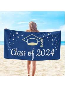 1入組海灘巾2024西瓜畢業季學生旅遊攝影浴巾75*150cm，適用於家庭戶外運動游泳攀登露營等運動配件毛巾 - 藍色 - 查看 1