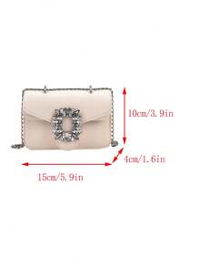 Mini Rhinestone Decoration Shoulder Bag, Fashionable PU Flap With Metal Chain Strap Clutch For Women - White - View 4