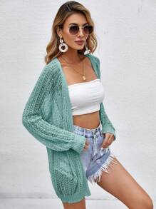 Women Crochet Lightweight Cardigan Cover Up Open Front Long Sleeve Summer Cardigans - Dusty Purple - View 3