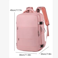 女性旅行背包，帶USB充電口和鞋履收納間，TSA認證15.6英寸手提電腦背包，適用於週末商務和遠足，校園護士休閒背包，粉色 - 粉色 - 查看 5