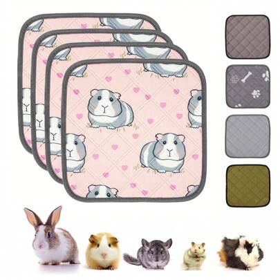 4入組可洗洗豬籠墊，可重複使用的防水高吸水性垫子，適用於刺蝟、兔子、倉鼠，防滑尿布- 12" X 12"