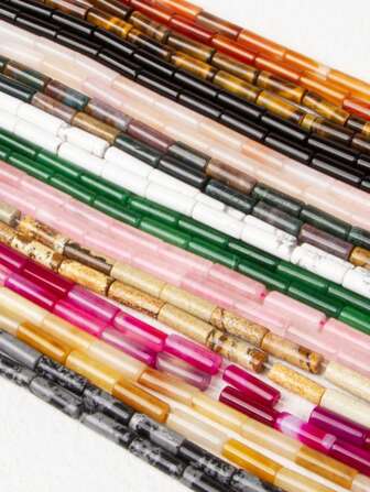 4*13 毫米/13-15 件天然石圆珠长圆柱形散珠串 - 用于制作珠宝 DIY 手链项链和耳环配饰 - 令人难忘的波西米亚风别致礼物