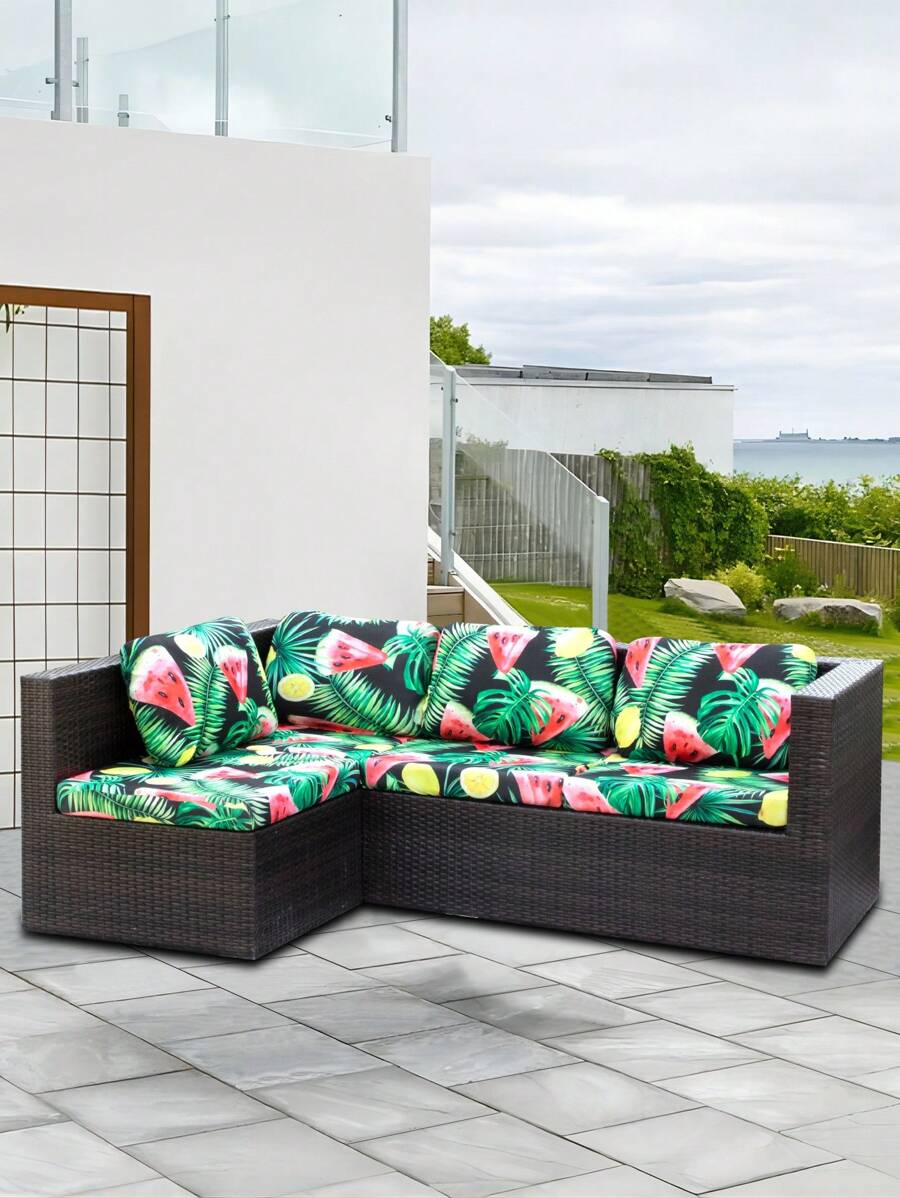 1入組西瓜葉印花戶外沙發套，聚酯彈性可拆卸半包沙發坐墊套，適用於花園和露台沙發坐墊套