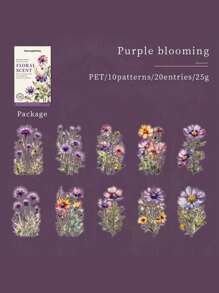 20入組水彩植物PET貼紙-盛開的花朵，復古花卉剪貼簿材料，適用於裝飾筆記本、相框、手機殼、水瓶、剪刀和雜誌夾 - 彩色 - 查看 9