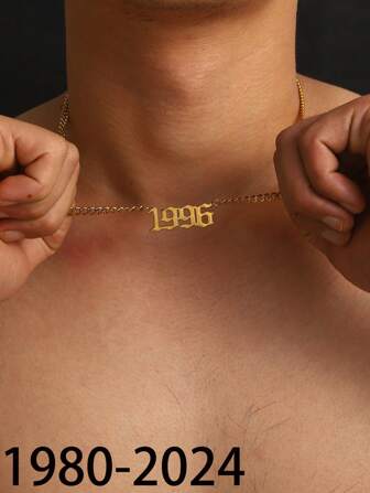 1 pc Personalized minimalist style men's stainless steel birth year necklace suitable for commemorative gifts