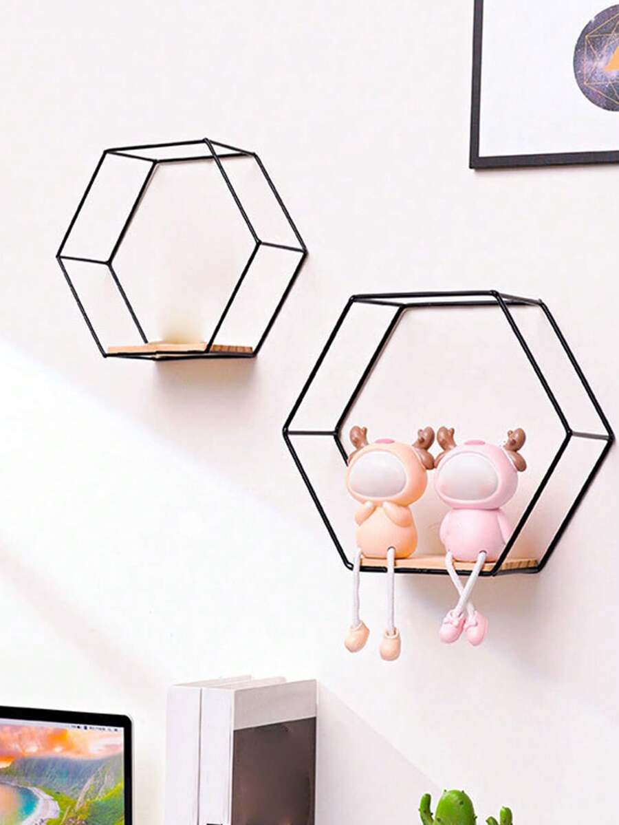 1pc [With Hook] Multifunctional Nordic Style Iron & Wooden WallMounted