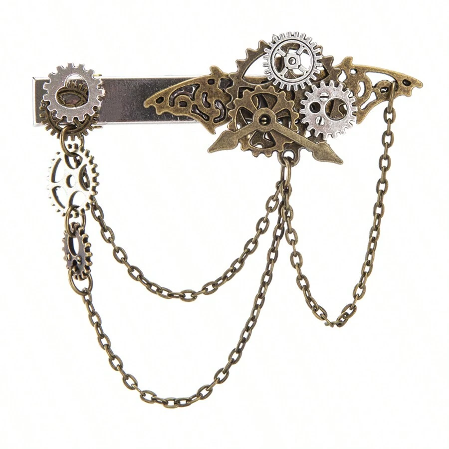 Retro Punk Mechanical Gear Hair Clip, Gothic Bat Chain Side Hair Clip Accessory - A - View 1
