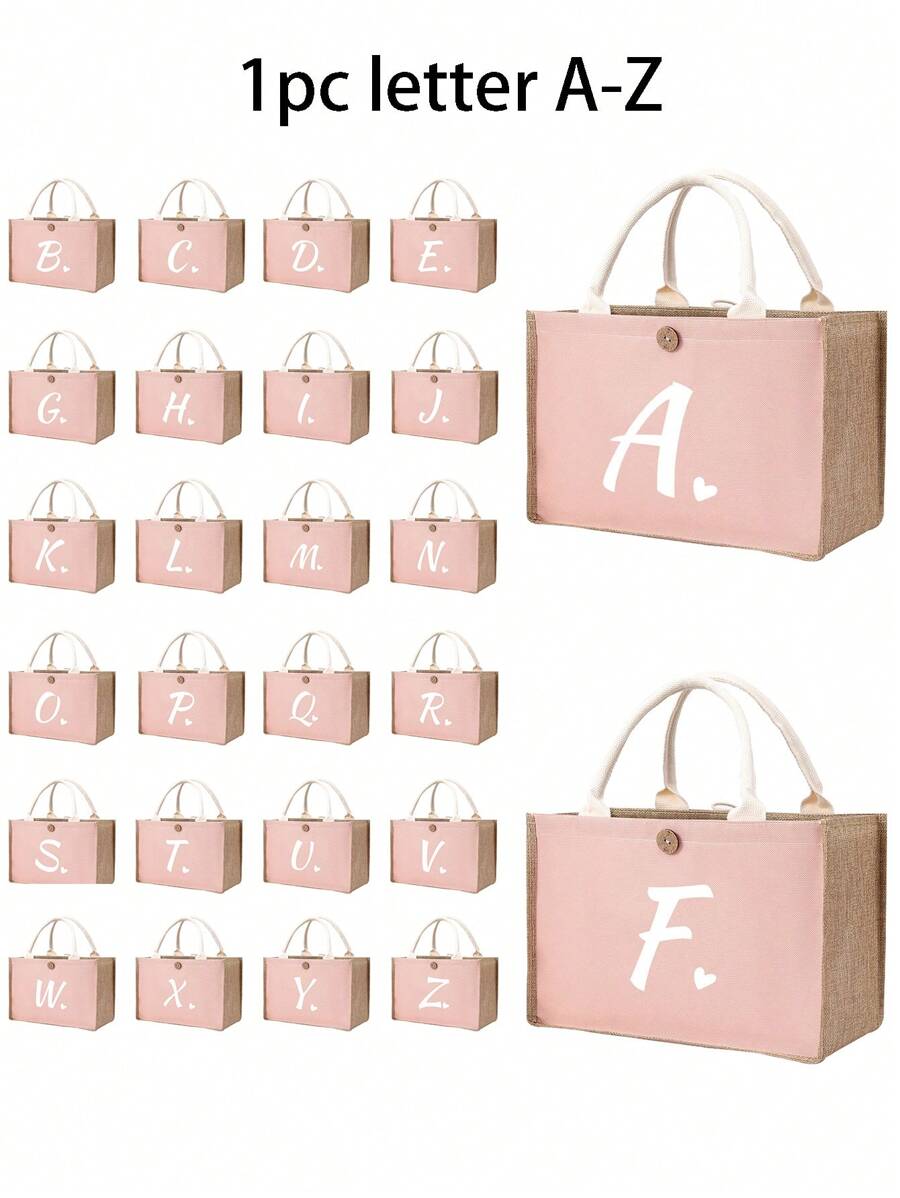 1 件亚麻花朵字母心形手提包，防水个性化礼品袋，大容量耐用轻便手提包，沙滩手提包，化妆包，户外露营包，适合婚礼、生日、海滩、节日，是送给女性、母亲、老师、朋友、伴娘、大包、学生和返校的完美礼物，永远最好的教师节礼物