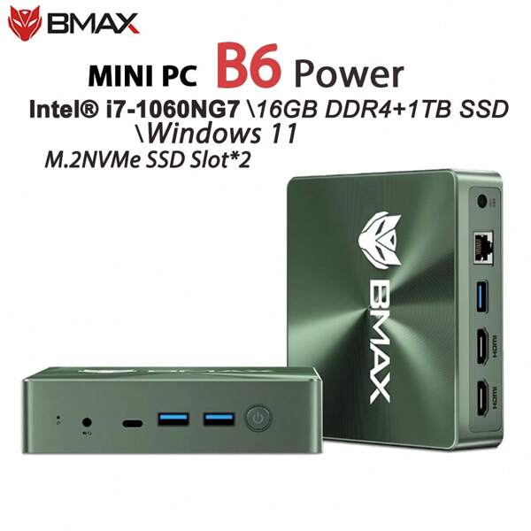 BMAX Mini PC BMAX B6 POWER / Intel Core i7-1060NG7 / Windows 11 / 16 GB de RAM, 1 TB de SSD / NVME_2280x2 H DMI USB Bluetooth Tipo-C