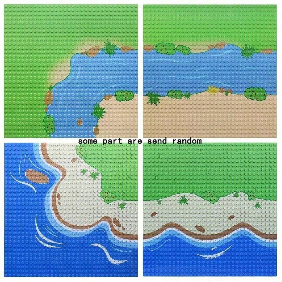 10*10 Inch Classic Base Plates 32*32 Dots Ocean Plate Straight Curved River Baseplates Building Blocks Floor Set DIY Construction Bricks