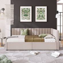 Twin Corner Daybed With 2 Storage Drawers,L Shaped Day Bed With Upholstered Armrest,Modern Sofa Bed Frame,Linen Fabric,No Box Spring Needed - Beige - View 3
