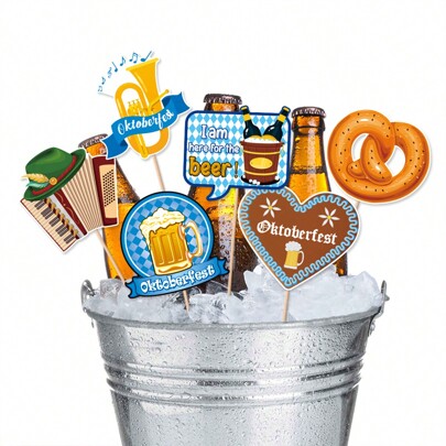 6pcs/Set Oktoberfest Party Decorative Vase Tags, Oktoberfest Festival Celebration Vase Decor Supplies