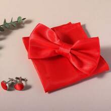 Men Solid Color Pre-Tied Bow Tie And Pocket Square Cufflink Set