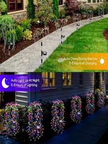 1 件柳树形太阳能草坪灯，100Leds/120Leds 8 种模式，LED 铜线鞭炮灯，户外照明路径灯，适用于庭院、花园、街道、露营氛围装饰，2 种类型（有暖白光和彩色光可供选择）万圣节圣诞节感恩节礼物 - 彩色 - 查看 4