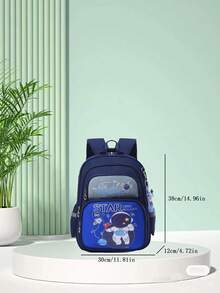 1pc Boy Zipper Closure Fashionable Cartoon Astronaut Backpack, All-Match Casual Bag For 3-6 Years Old Kindergarten Children, Suitable For Daily Use (Pendant Not Included) - Dark Blue - View 3