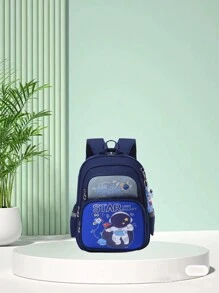 1pc Boy Zipper Closure Fashionable Cartoon Astronaut Backpack, All-Match Casual Bag For 3-6 Years Old Kindergarten Children, Suitable For Daily Use (Pendant Not Included) - Dark Blue - View 1