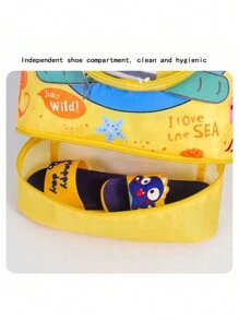 1入男女童游泳袋，可愛的卡通背包，便攜式雙層乾濕分離防水收納袋