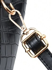 Large Capacity, Lightweight, Portable And Casual, Fashionable Mini Crocodile Embossed Top Handle Bucket Bag Crocodile Embossed Bucket Bag, Faux Leather Shoulder Bag Women's Fashion Crossbody Bag, Mother's Day Gift For Mom, Suitable For Girls, Women, College Students, Rookies A Must-Have For White-Collar Workers In Autumn And Winter, For Work, Office, Commuting, College, Autumn And Winter Women's Wallets, Retro Crocodile Leather Bucket Bags, Women's Crocodile Pattern Handbags, Large-Capacity Casual Crocodile Shoulder Crossbody Bags, Women's PU Wallets - Black - View 9