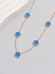 LIEBEIRIS 1 件五边形花朵不锈钢女士项链，18K 镀金情人节 - 藍色 - 查看 3