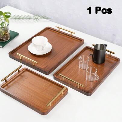 1 件装竹制托盘咖啡桌托盘带手柄适用于厨房台面、客厅 - 返校