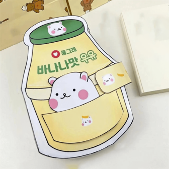 Libro de juguete de papel de tamaño único de hamster lindo con banana y leche, libro silencioso hecho a mano, libro de recortes DIY con diversión para desempacar y pellizcar, materiales incluidos.