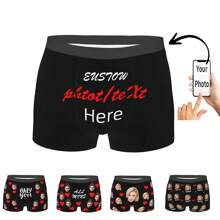 定制趣味内裤，个性定制，适合男士男朋友丈夫，带照片脸部图案的平角内裤，情人节礼物 - 黑色 - 查看 3