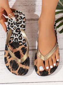 Women's Tropical Print Fashionable Casual Lightweight Comfortable Open-Toe Flip-Flop Sandals For Beach Vacation, Spring/Summer