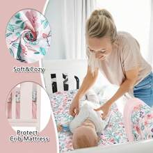Sweet Baba Giraffe Pink Crib Bedding Set For Baby Girl, 3 PCS Baby Nursery Set Including Quilt/Crib Skirt/Crib Sheet Love Valentine