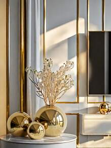 1 pieza Jarrón cerámico con bola dorada chapada, decoración para el hogar, artesanía, maceta para plantas hidropónicas, decoración de habitación, jarrón de flores, jarrón de vidrio