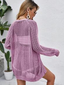 Women Crochet Lightweight Cardigan Cover Up Open Front Long Sleeve Summer Cardigans - Mauve Purple - View 3