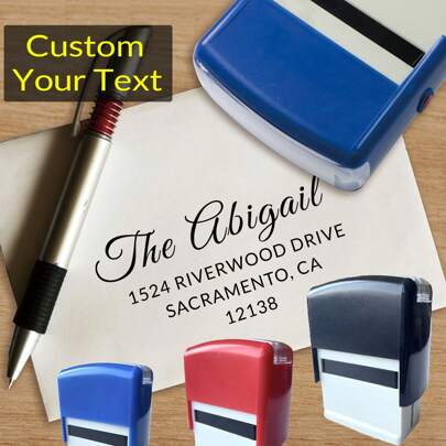 Pack Of 1, 5 Sizes, Customizable Return Address Stamps, Self-Inked, Suitable For Back-To-School Supplies, Personalized, Mailing, Office Supplies, Custom Stamps, Return Sender Stamps, Personalized Return Address Labels, Black Name Stamps, Business Stamps, Available In 3 Colors: Black/Red/Blue, Suitable For Companies.