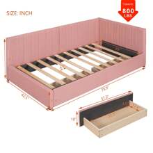 Twin Corner Daybed With 2 Storage Drawers,L Shaped Day Bed With Upholstered Armrest,Modern Sofa Bed Frame,Linen Fabric,No Box Spring Needed - 粉色 - 查看 2