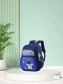 1pc Boy Zipper Closure Fashionable Cartoon Astronaut Backpack, All-Match Casual Bag For 3-6 Years Old Kindergarten Children, Suitable For Daily Use (Pendant Not Included) - Dark Blue - View 2