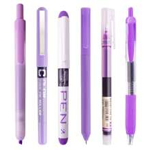 Bộ 6 bút bi mực tím dạng thẳng dạng gel Bút bi dùng cho trường học Văn phòng phẩm Kawaii - Màu tím - Xem 1