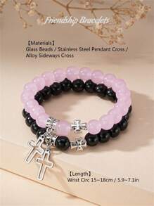 2pcs Cross Matching Bracelets For Bf And Gf 2 3 Best Friend Friendship Bracelets For Women Men Couple Glass Beads Pendant Sideways Bangles