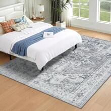 Bedding Washable Rugs Living Room Area Rugs Grey Vintage Boho Rugs Large Non Slip Carpet Moroccan Short Pile Rug For Bedroom Dining Room Kitchen Soft Faux Wool Rug (80x150cm,120x170cm,200x300cm) - Abstract Grey - View 2