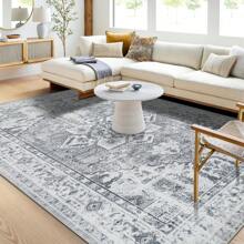 Bedding Washable Rugs Living Room Area Rugs Grey Vintage Boho Rugs Large Non Slip Carpet Moroccan Short Pile Rug For Bedroom Dining Room Kitchen Soft Faux Wool Rug (80x150cm,120x170cm,200x300cm) - Abstract Grey - View 4