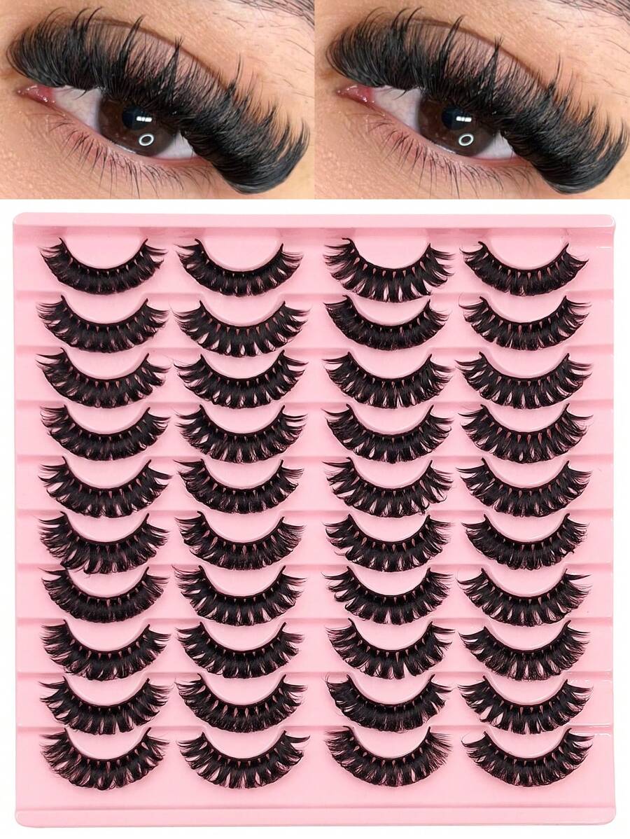 20 Pairs False Eyelashes Full Strip False Eyelashes Natural Look D Curling Fake Lashes Dramatic Volume Faux Mink Eyelashes - Black - View 1