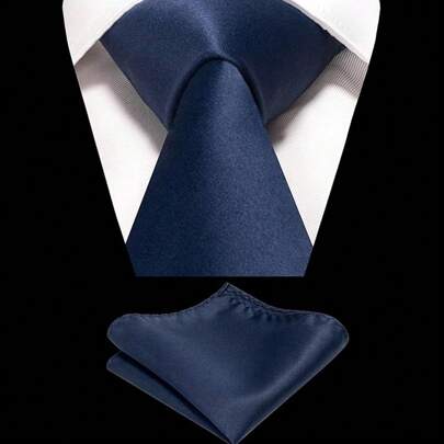 1 Set Men's Solid Color 8cm Necktie With Pocket Square, Satin Necktie Handkerchief Set, Business TieMen Necktie