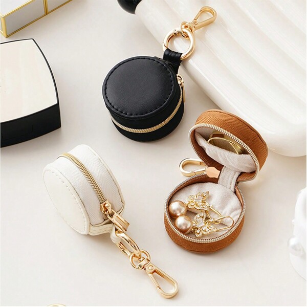 CASEGRACE 1pc Small PU Leather Jewelry Box, Portable Cute Jewelry Organizer Box, Travel Jewelry Storage Box, Mini Storage Box For Rings Earrings Necklaces, Christmas Gifts, Wedding Gifts, Gifts Back To School