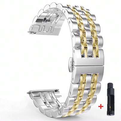 1pc Stainless Steel Watch Band Compatible With Samsung Galaxy Watch 3/4/5 45mm, Gear S3 46mm/42mm, Active2 40/44mm, And Adjustable For Amazift BIP 2 GTR With 20mm And 22mm
