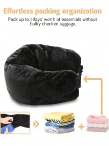 可填充式出差頸枕，可塞衣物的旅行枕頭，可填充式旅行枕袋，帶有衣物隔間可折疊的飛機旅行頸枕 - 黑色 - 查看 3